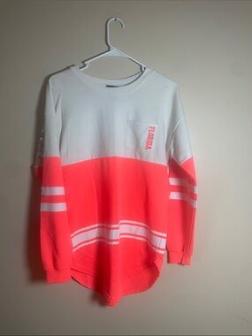 Women’s young adult XS Rue21 ' Neon Orange  & White 'Florida' Sequin Sweatshirt